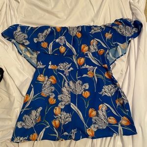 blue flower patterned romper
